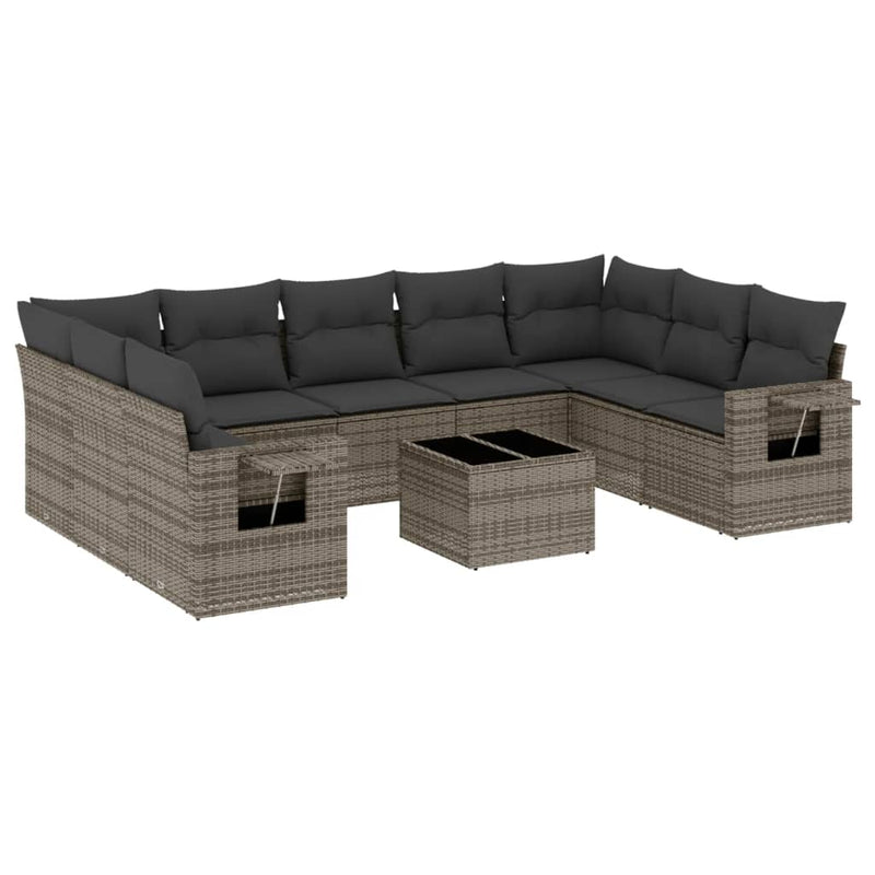 10 Piece Garden Sofa Set with Cushions Grey Poly Rattan Payday Deals