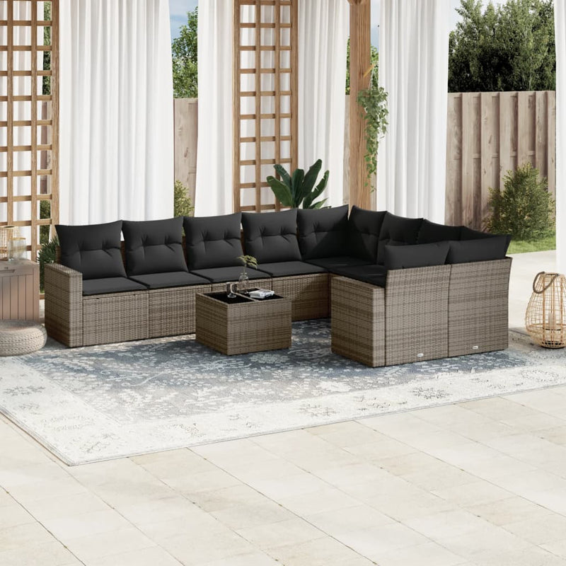 10 Piece Garden Sofa Set with Cushions Grey Poly Rattan Payday Deals