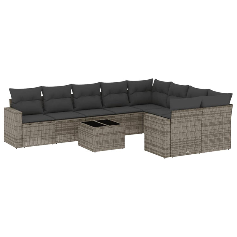 10 Piece Garden Sofa Set with Cushions Grey Poly Rattan Payday Deals