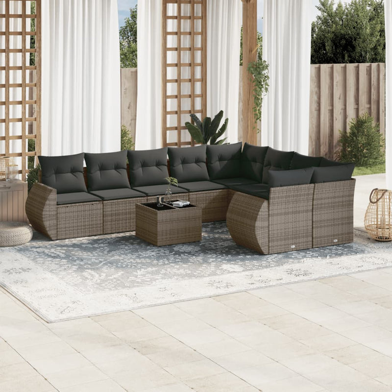 10 Piece Garden Sofa Set with Cushions Grey Poly Rattan Payday Deals