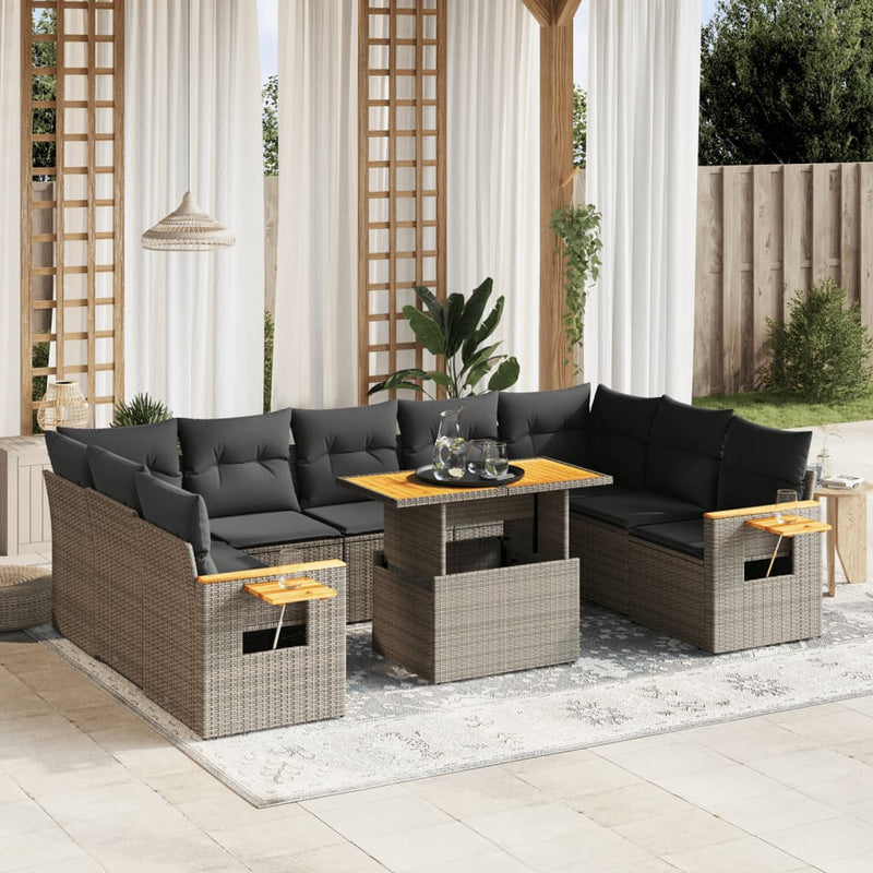 10 Piece Garden Sofa Set with Cushions Grey Poly Rattan Payday Deals