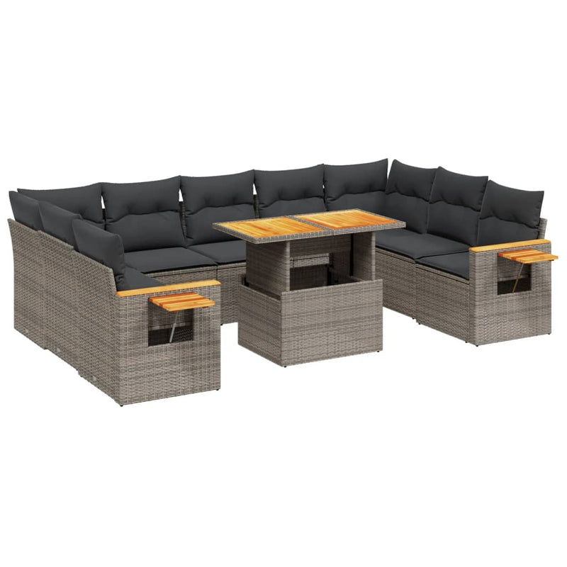 10 Piece Garden Sofa Set with Cushions Grey Poly Rattan Payday Deals