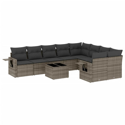 10 Piece Garden Sofa Set with Cushions Grey Poly Rattan Payday Deals