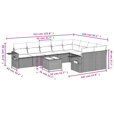 10 Piece Garden Sofa Set with Cushions Grey Poly Rattan Payday Deals