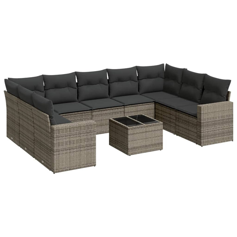 10 Piece Garden Sofa Set with Cushions Grey Poly Rattan Payday Deals