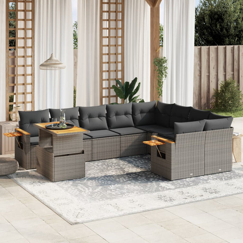 10 Piece Garden Sofa Set with Cushions Grey Poly Rattan Payday Deals