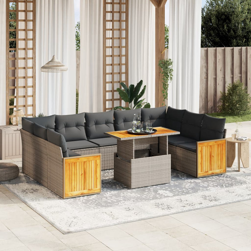 10 Piece Garden Sofa Set with Cushions Grey Poly Rattan Payday Deals