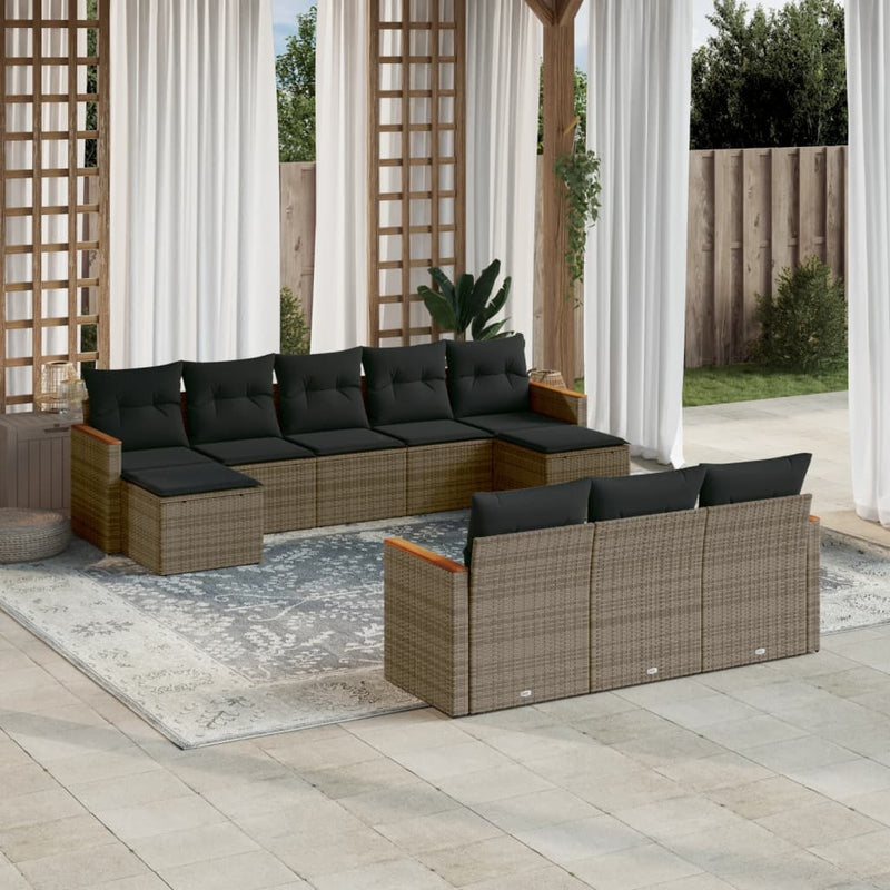 10 Piece Garden Sofa Set with Cushions Grey Poly Rattan Payday Deals