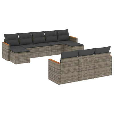 10 Piece Garden Sofa Set with Cushions Grey Poly Rattan Payday Deals