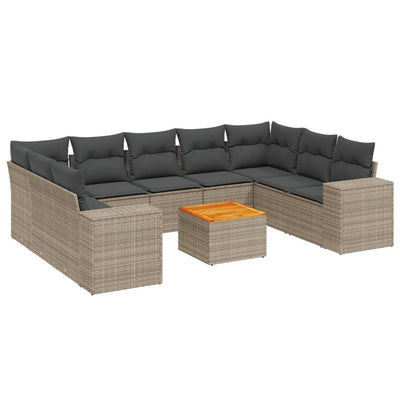 10 Piece Garden Sofa Set with Cushions Grey Poly Rattan Payday Deals