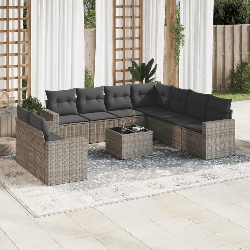 10 Piece Garden Sofa Set with Cushions Grey Poly Rattan Payday Deals