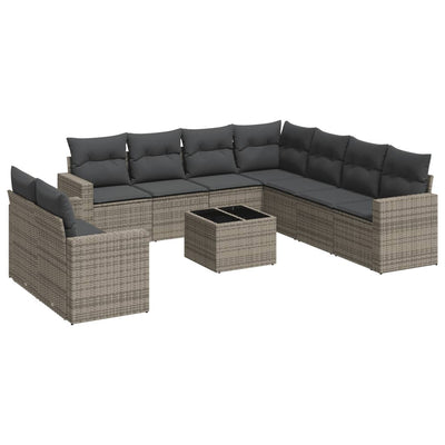 10 Piece Garden Sofa Set with Cushions Grey Poly Rattan Payday Deals