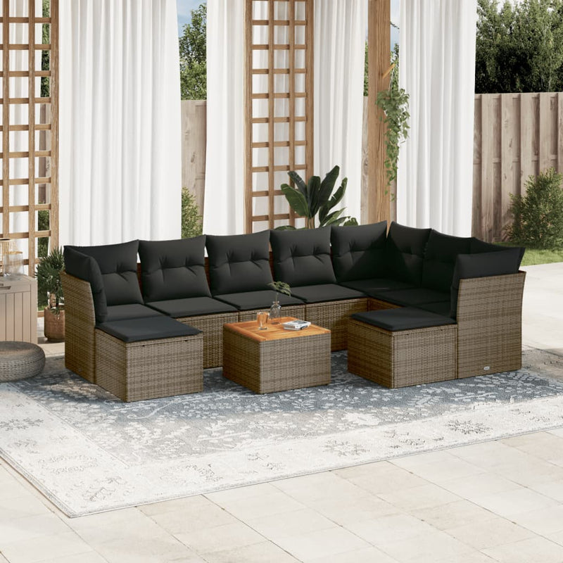 10 Piece Garden Sofa Set with Cushions Grey Poly Rattan Payday Deals