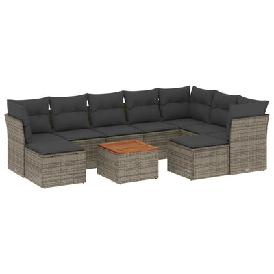 10 Piece Garden Sofa Set with Cushions Grey Poly Rattan Payday Deals