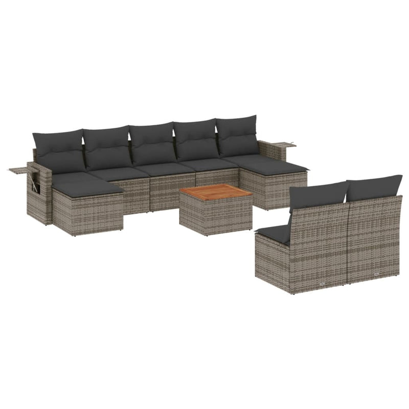 10 Piece Garden Sofa Set with Cushions Grey Poly Rattan Payday Deals