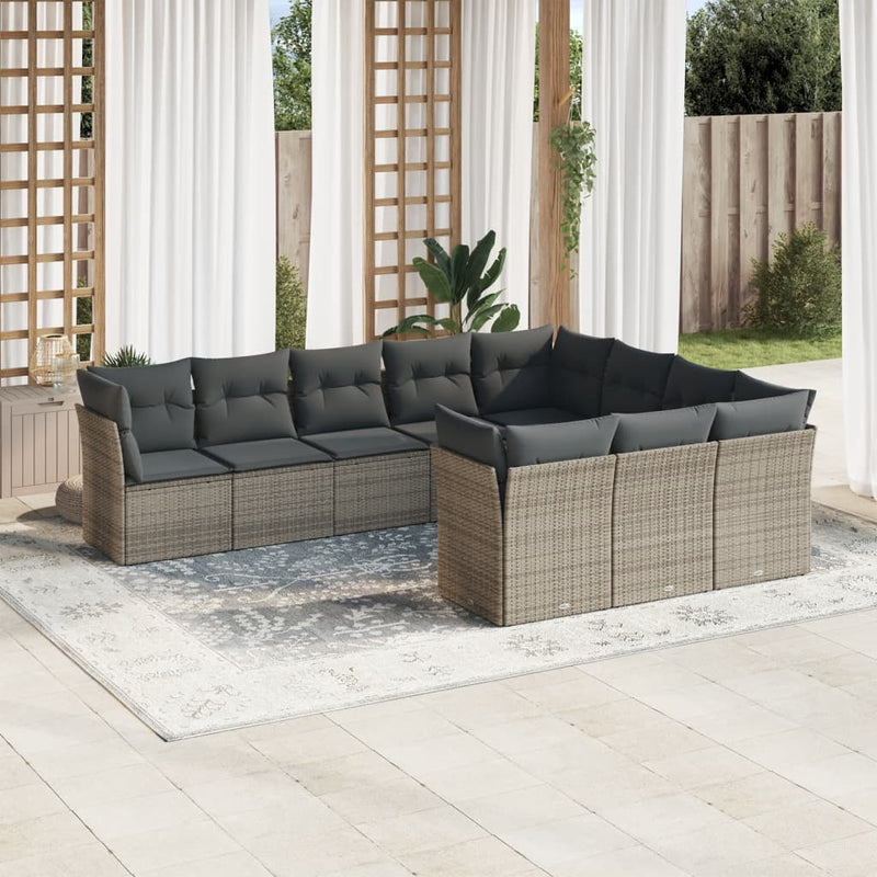 10 Piece Garden Sofa Set with Cushions Grey Poly Rattan Payday Deals