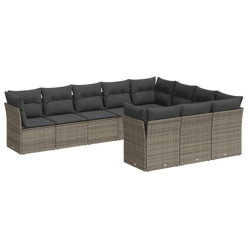 10 Piece Garden Sofa Set with Cushions Grey Poly Rattan Payday Deals