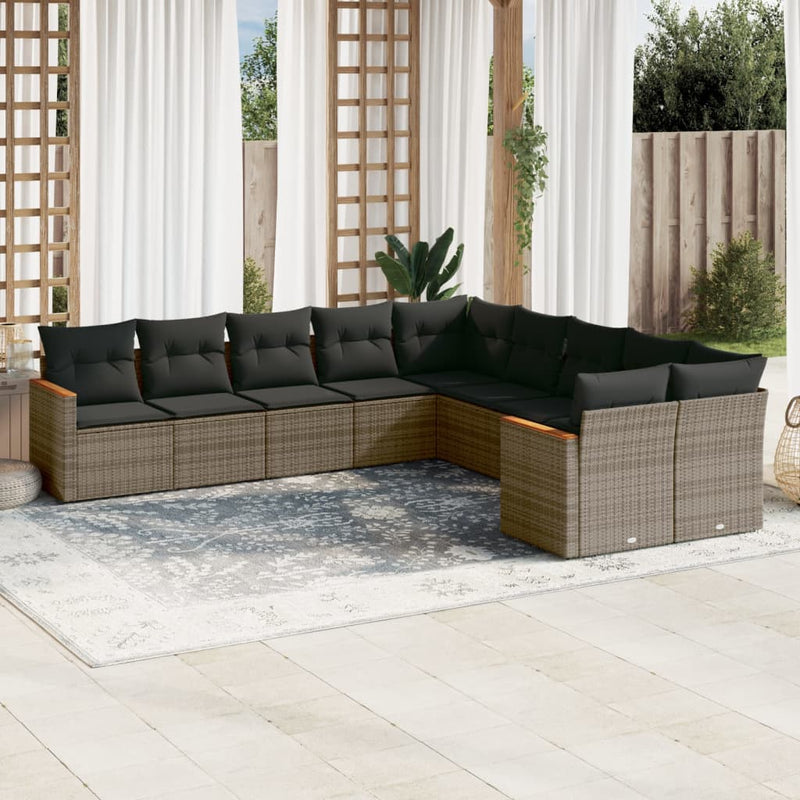 10 Piece Garden Sofa Set with Cushions Grey Poly Rattan Payday Deals