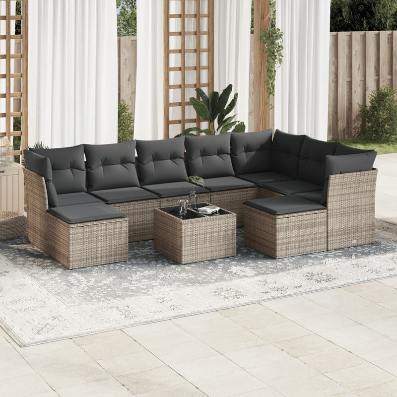 10 Piece Garden Sofa Set with Cushions Grey Poly Rattan Payday Deals