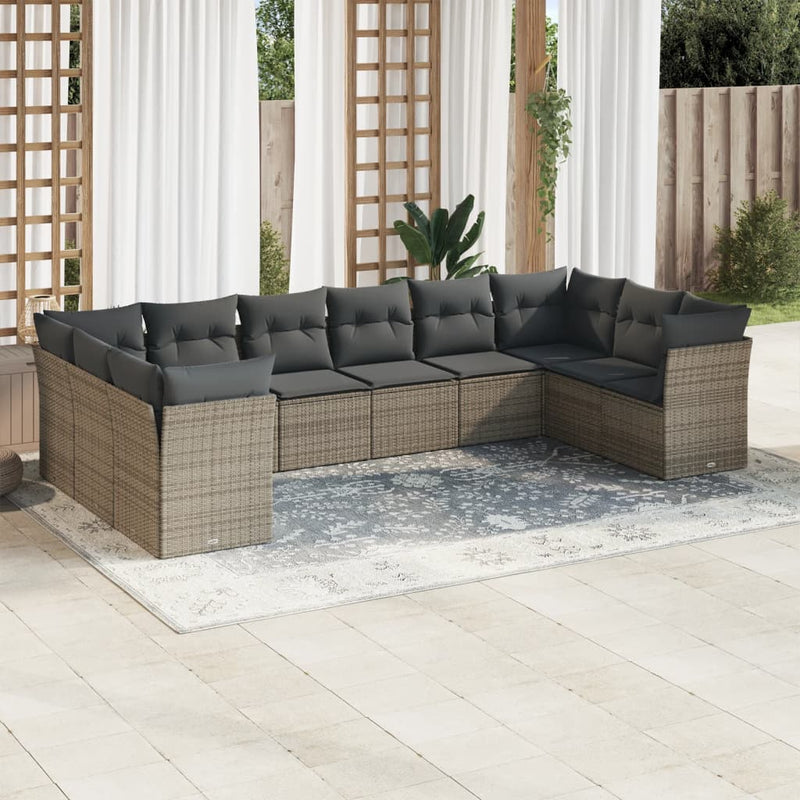 10 Piece Garden Sofa Set with Cushions Grey Poly Rattan Payday Deals