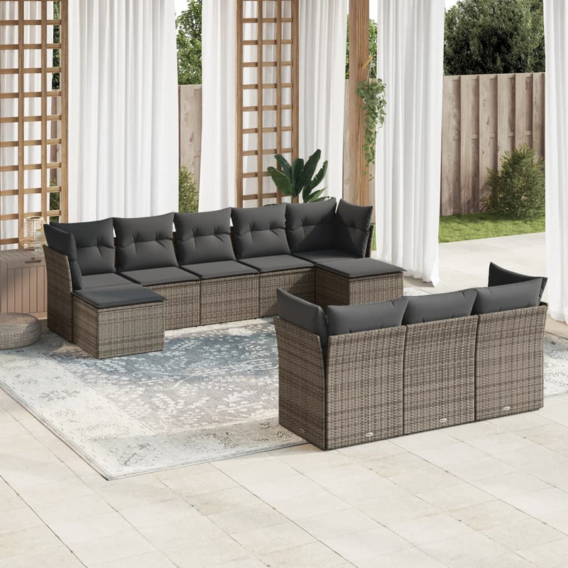 10 Piece Garden Sofa Set with Cushions Grey Poly Rattan Payday Deals