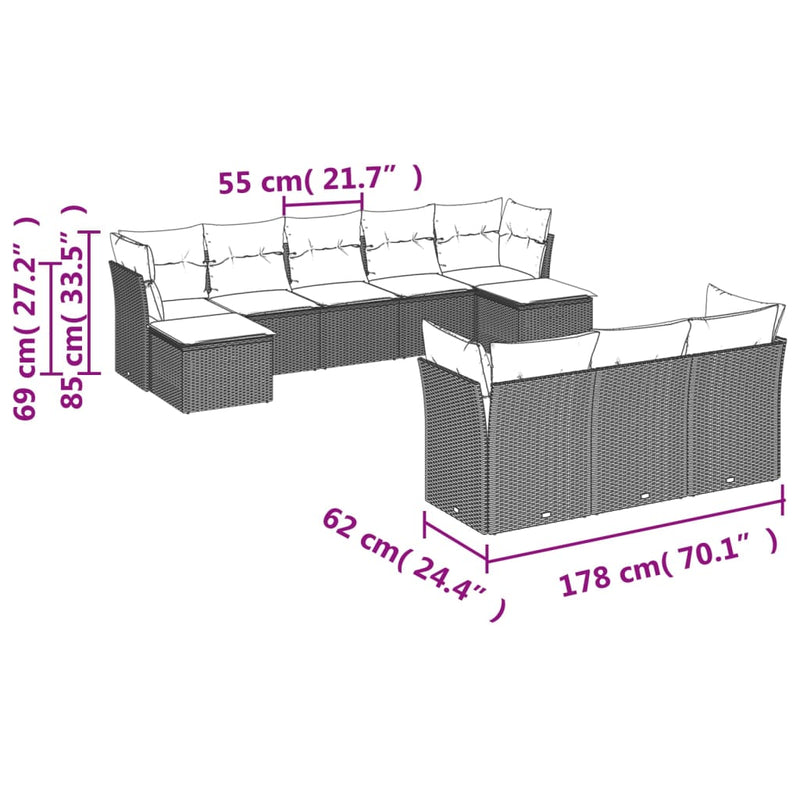 10 Piece Garden Sofa Set with Cushions Grey Poly Rattan Payday Deals