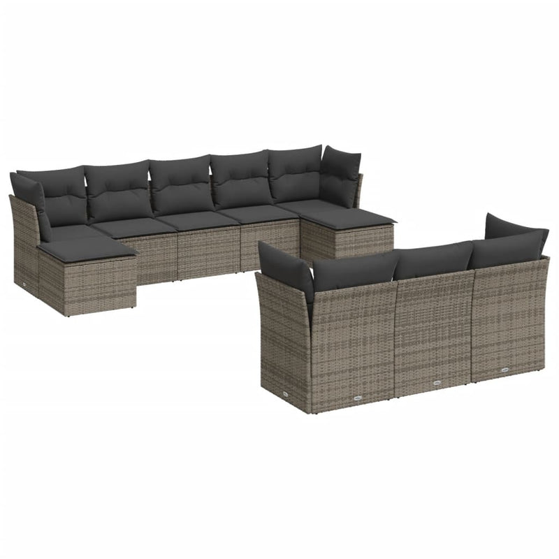 10 Piece Garden Sofa Set with Cushions Grey Poly Rattan Payday Deals