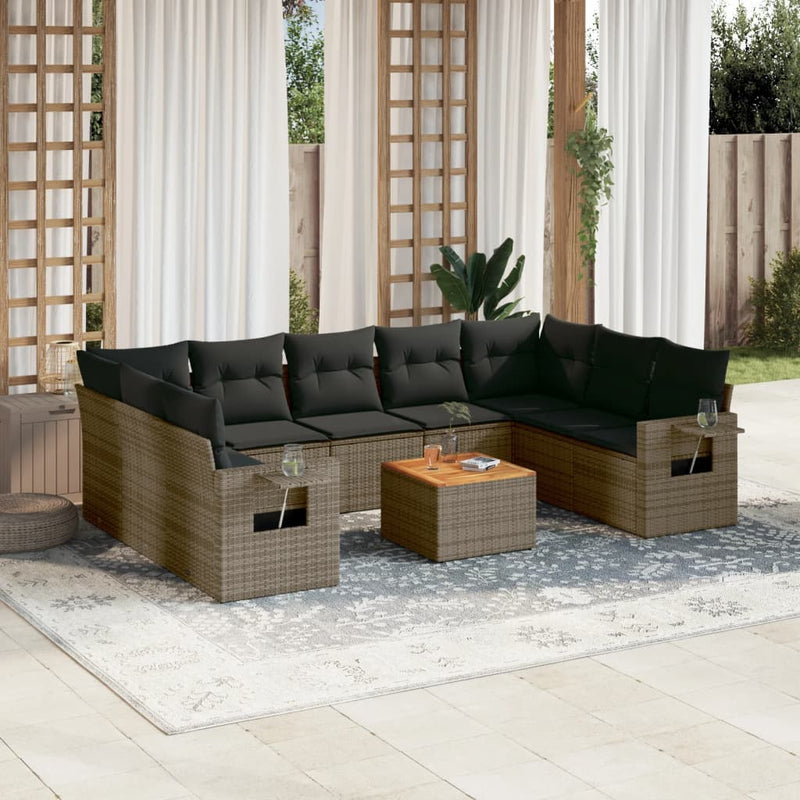 10 Piece Garden Sofa Set with Cushions Grey Poly Rattan Payday Deals