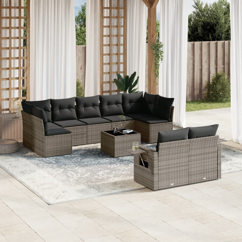 10 Piece Garden Sofa Set with Cushions Grey Poly Rattan Payday Deals