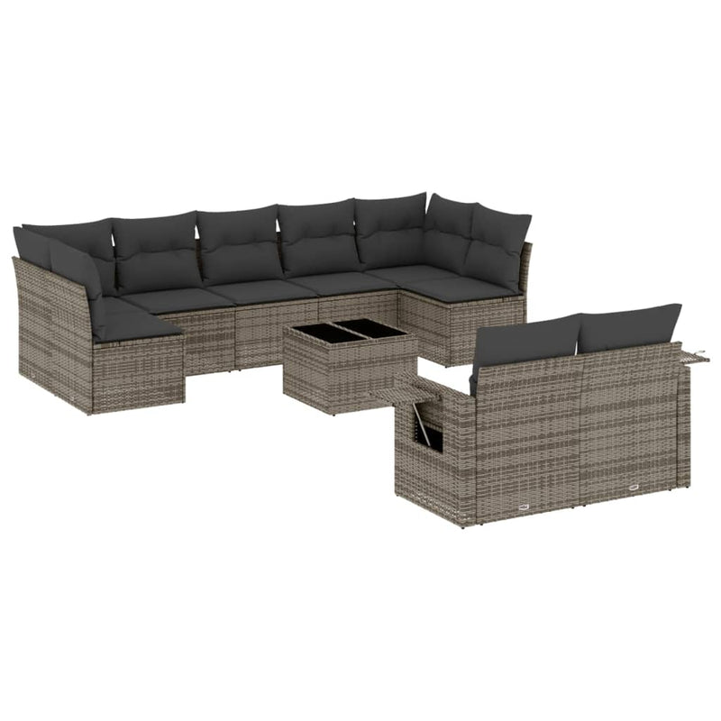 10 Piece Garden Sofa Set with Cushions Grey Poly Rattan Payday Deals