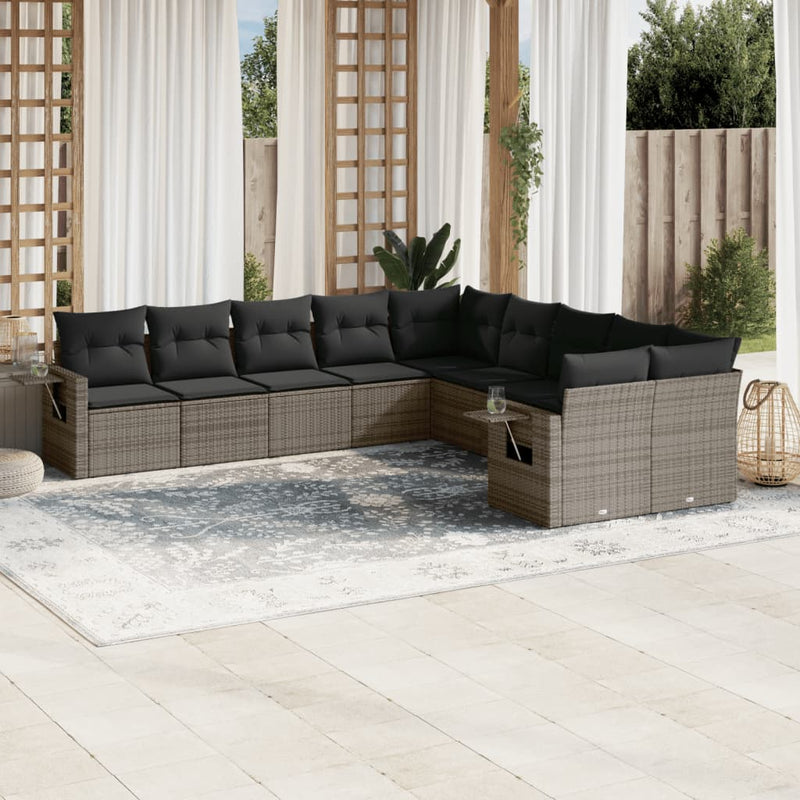 10 Piece Garden Sofa Set with Cushions Grey Poly Rattan Payday Deals