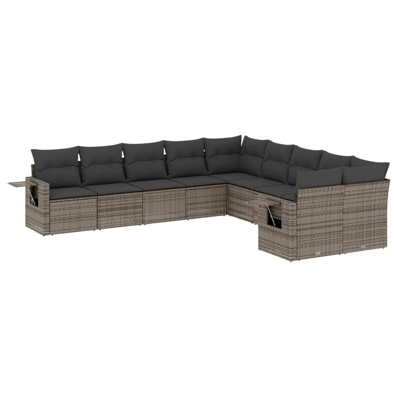 10 Piece Garden Sofa Set with Cushions Grey Poly Rattan Payday Deals