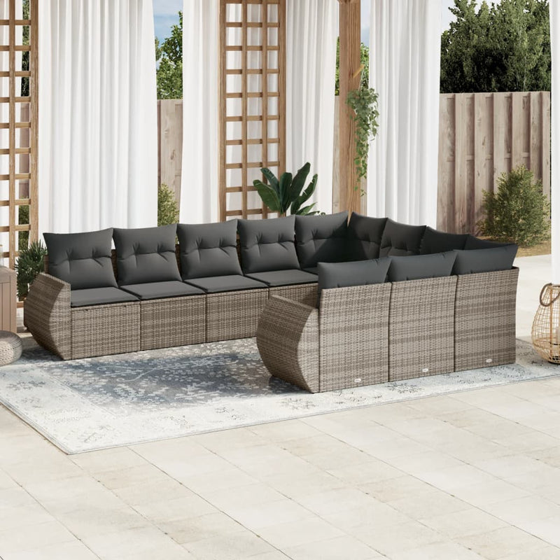 10 Piece Garden Sofa Set with Cushions Grey Poly Rattan Payday Deals