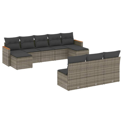 10 Piece Garden Sofa Set with Cushions Grey Poly Rattan Payday Deals