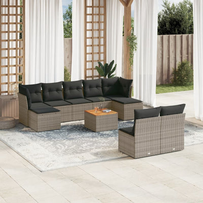 10 Piece Garden Sofa Set with Cushions Grey Poly Rattan