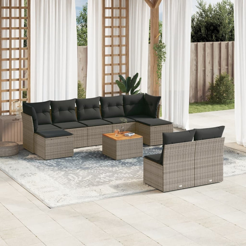 10 Piece Garden Sofa Set with Cushions Grey Poly Rattan Payday Deals