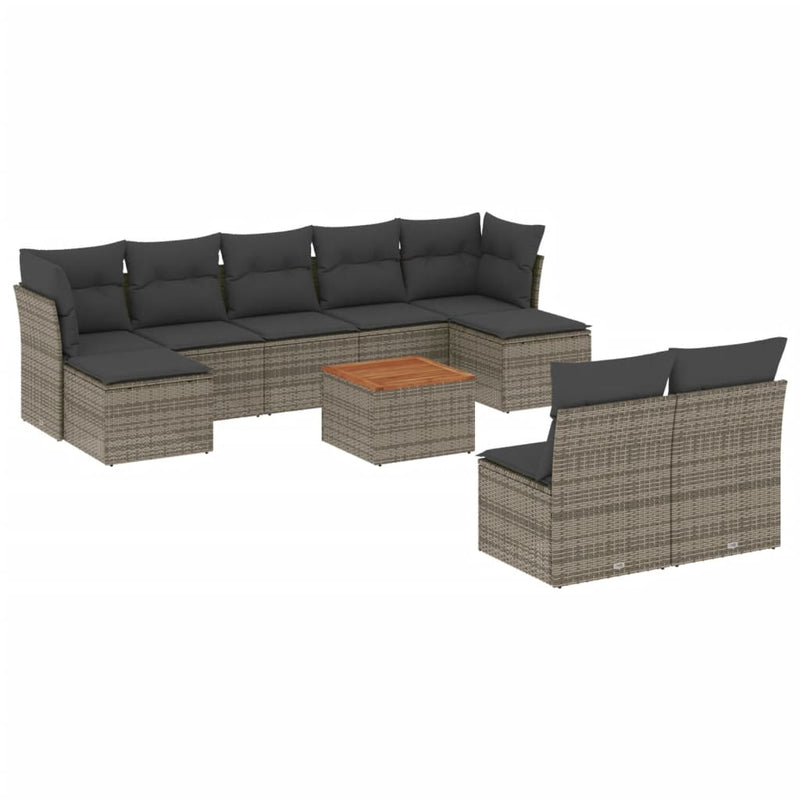 10 Piece Garden Sofa Set with Cushions Grey Poly Rattan Payday Deals