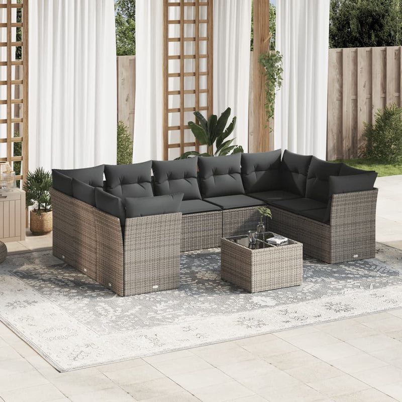 10 Piece Garden Sofa Set with Cushions Grey Poly Rattan Payday Deals