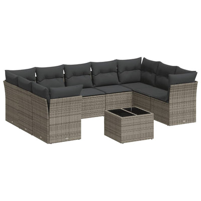 10 Piece Garden Sofa Set with Cushions Grey Poly Rattan Payday Deals