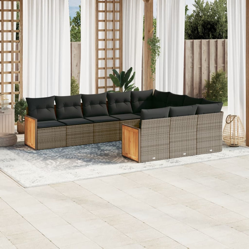 10 Piece Garden Sofa Set with Cushions Grey Poly Rattan Payday Deals