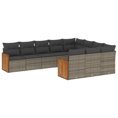 10 Piece Garden Sofa Set with Cushions Grey Poly Rattan Payday Deals