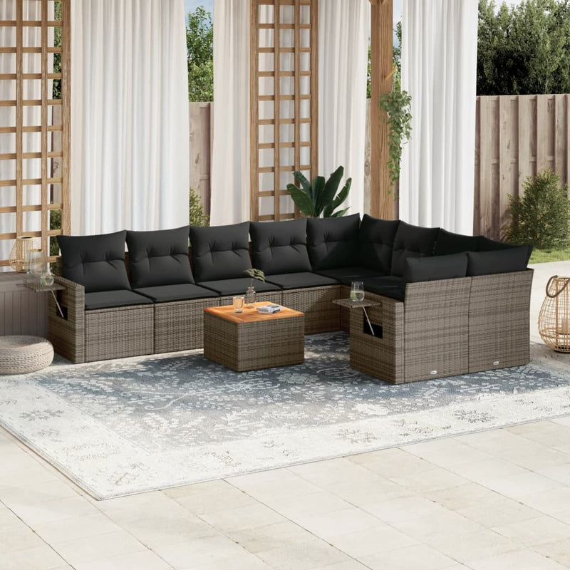 10 Piece Garden Sofa Set with Cushions Grey Poly Rattan Payday Deals