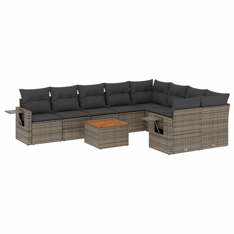 10 Piece Garden Sofa Set with Cushions Grey Poly Rattan Payday Deals