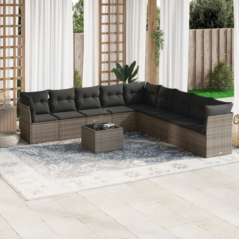 10 Piece Garden Sofa Set with Cushions Grey Poly Rattan Payday Deals