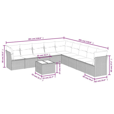 10 Piece Garden Sofa Set with Cushions Grey Poly Rattan Payday Deals