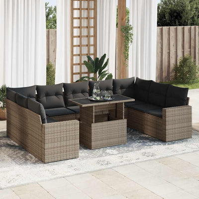 10 Piece Garden Sofa Set with Cushions Grey Poly Rattan