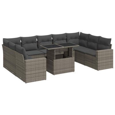 10 Piece Garden Sofa Set with Cushions Grey Poly Rattan Payday Deals