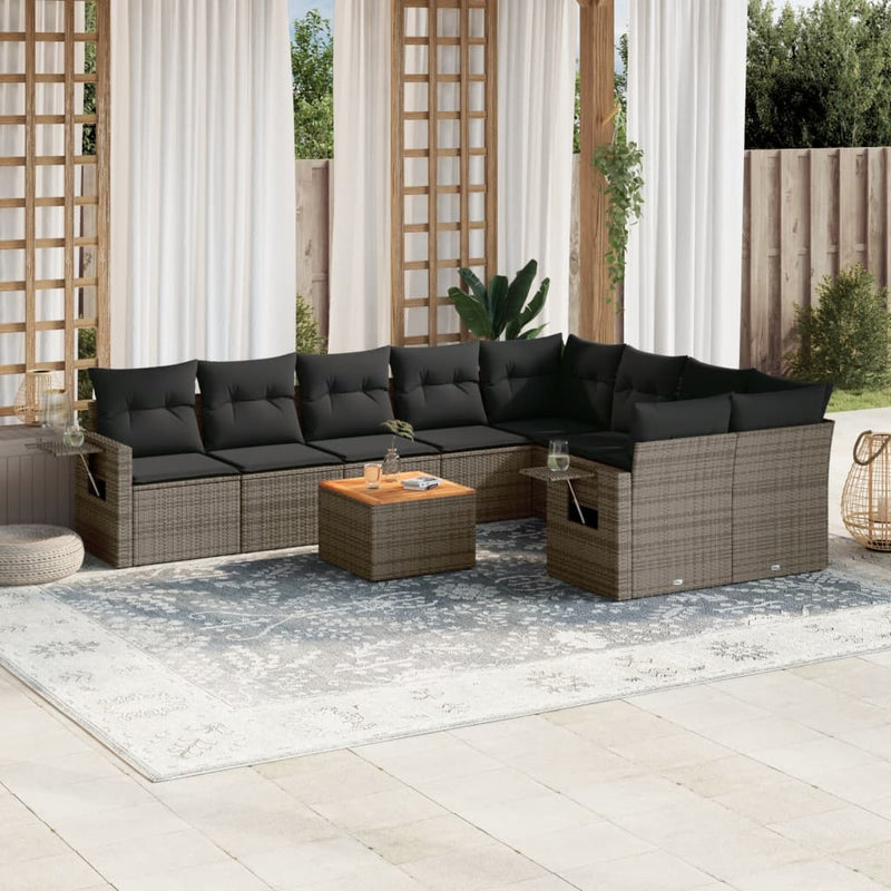 10 Piece Garden Sofa Set with Cushions Grey Poly Rattan Payday Deals