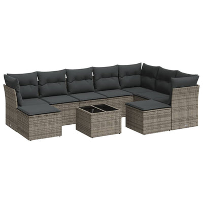 10 Piece Garden Sofa Set with Cushions Grey Poly Rattan Payday Deals