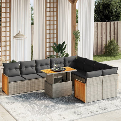 10 Piece Garden Sofa Set with Cushions Grey Poly Rattan